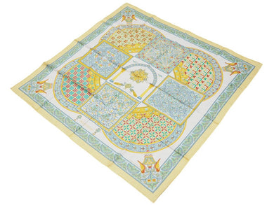 HERMES エルメス スカーフ カレ90 CIELS BYZANTINS ビザンチンの空 シルク イエロー ホワイト 美品 中古 31641