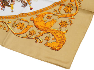 [USED/中古]HERMES エルメス スカーフ カレ90 ロンシャンへの散歩 ベージュ オレンジ 極美品 中古 30989