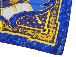 HERMES エルメス スカーフ カレ90 シルク CARPE DIEM 太陽 ブルー グリーン イエロー 美品 中古 31006