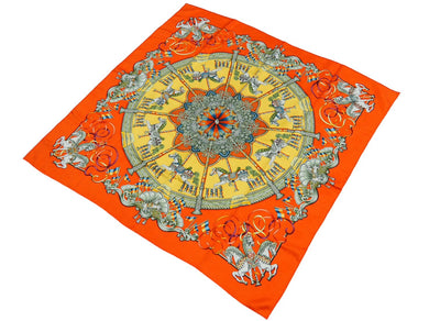 HERMES エルメス スカーフ カレ90 シルク LUNA PARK 遊園地 メリーゴーランド 馬柄 レッド オレンジ イエロー 美品 中古 31637