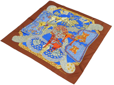HERMES エルメス スカーフ ART DES STEPPES HORSE 馬 ブラウン ブルー マルチ TD20189 美品 中古 31641