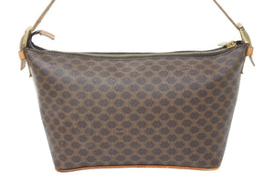 CELINE セリーヌ マカダム ショルダーバッグ ワンショルダー ブラウン ロゴ カバン 鞄 ゴールド金具 ポーチ型 中古 32041