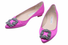 Load image into Gallery viewer, MANOLO BLAHNIK マノロブラニク フラット パンプス ハンギシ サテン 36 ピンク レディース ビジュー 靴 32357