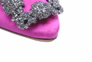 MANOLO BLAHNIK マノロブラニク フラット パンプス ハンギシ サテン 36 ピンク レディース ビジュー 靴 32357