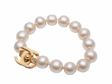 CHANEL シャネル ブレスレット パール ココマーク ターンロック ゴールド 97A レディース 美品 32738
