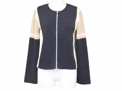 CHANEL シャネル ヴィンテージ カーディガン ウール ジップアップ グレー ベージュ P16686W02696 レディース サイズ42 美品 N32748