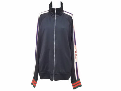 GUCCI グッチ テクニカルジャージ 474634-X5T39 トラックジャケット ブルゾン アウター ロゴ袖 ブラック サイズS メンズ 中古 32970