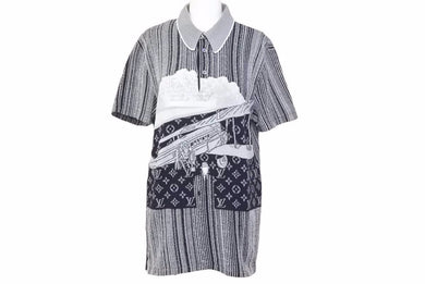 LOUIS VUITTON ルイヴィトン 12年 コットン ポロシャツ ブラック グレー コットン RM172 モノグラム サイズS 良好 メンズ 33139 正規品