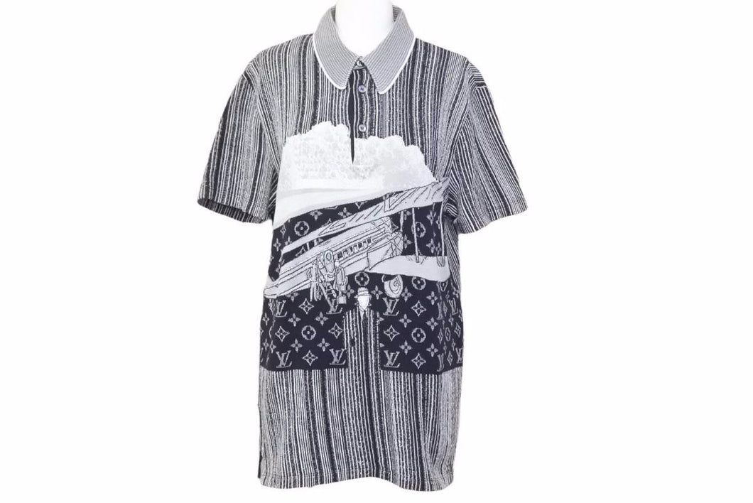LOUIS VUITTON ルイヴィトン 12年 コットン ポロシャツ ブラック グレー コットン RM172 モノグラム サイズS 良好 メンズ 33139 正規品
