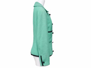 CHANEL シャネル ツイードジャケット エメラルドグリーン くるみボタン ココマーク レディース サイズ38 中古 N33681