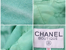 Load image into Gallery viewer, CHANEL シャネル ツイードジャケット エメラルドグリーン くるみボタン ココマーク レディース サイズ38 中古 N33681
