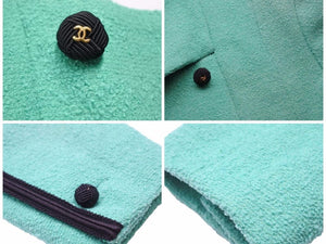 CHANEL シャネル ツイードジャケット エメラルドグリーン くるみボタン ココマーク レディース サイズ38 中古 N33681