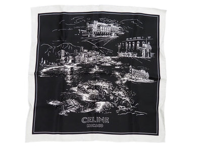 新品同様 CELINE セリーヌ モナコ 2021 シルク バンダナ ブラック ホワイト シルク レディース100% イタリア製 中古 34514