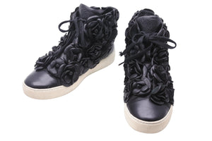CHANEL シャネル カメリア ハイカットスニーカー スニーカー ブラック G29046 ココマーク ラバー サイズ37 レディース 中古 N34691