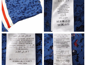 GUCCI グッチ 半袖 トップス レース 刺繍 トリコロール 蝶 ブルー 434551-X5E56 サイズL レディース 良好 N34697