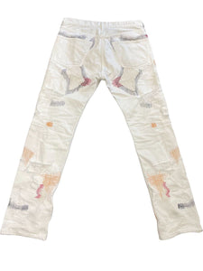 VLONE ヴィーローン Scab denim jeans デニムパンツ ダメージ 加工 ホワイト 伝説 サイズ XL メンズ 良好 35278