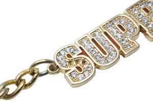 SUPREME シュプリーム 18SS ブロックロゴ キーチェーン ゴールドラインストーン アイスドアウト 中古 3547 