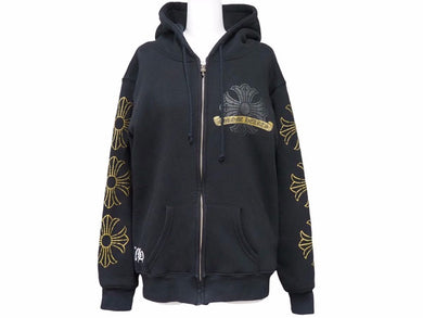 CHROME HEARTS クロムハーツ HOODIE ゴールドクラッシュプリントパーカー ゴールド ブラック メンズ 美品 35513