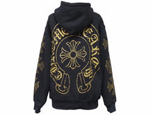 Load image into Gallery viewer, CHROME HEARTS クロムハーツ HOODIE ゴールドクラッシュプリントパーカー ゴールド ブラック メンズ 美品 35513