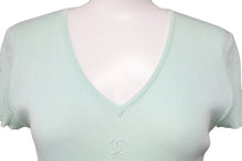 Load image into Gallery viewer, CHANEL シャネル 95P 半袖ニット カットソー トップス Ｔシャツ ミニココマーク サイズ 40 グリーンブルー レディース 美品 35537