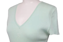 Load image into Gallery viewer, CHANEL シャネル 95P 半袖ニット カットソー トップス Ｔシャツ ミニココマーク サイズ 40 グリーンブルー レディース 美品 35537