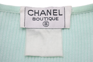 CHANEL シャネル 95P 半袖ニット カットソー トップス Ｔシャツ ミニココマーク サイズ 40 グリーンブルー レディース 美品 35537