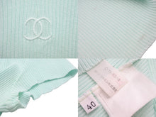 Load image into Gallery viewer, CHANEL シャネル 95P 半袖ニット カットソー トップス Ｔシャツ ミニココマーク サイズ 40 グリーンブルー レディース 美品 35537