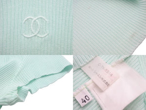 CHANEL シャネル 95P 半袖ニット カットソー トップス Ｔシャツ ミニココマーク サイズ 40 グリーンブルー レディース 美品 35537