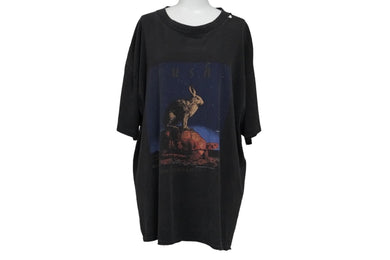 RUSH COUNTERPARTS ラッシュ 90s ウサギとカメ 半袖Ｔシャツ ブラック プリント ヴィンテージ 動物 サイズXL 中古 35571