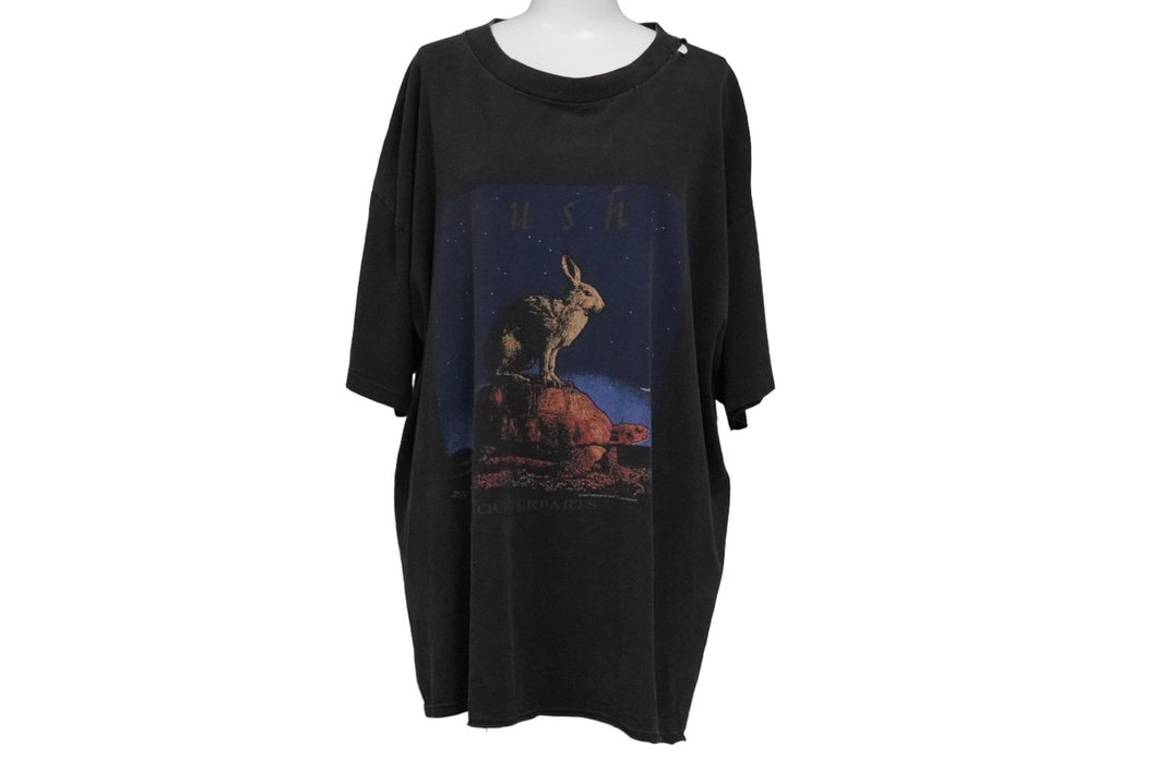 RUSH COUNTERPARTS ラッシュ 90s ウサギとカメ 半袖Ｔシャツ ブラック プリント ヴィンテージ 動物 サイズXL 中古 35571
