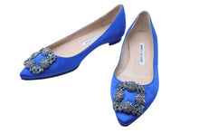 画像をギャラリービューアに読み込む, MANOLO BLAHNIK マノロブラニク パンプス ブルー35 1/2 装飾 美品 35899