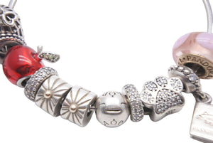 PANDORA パンドラ ブレスレット シルバー チャーム 10個 バングル レディース 中古 36046