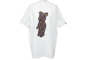 BAPE × Medicom Bearbrick ベイプ ベアブリック Tシャツ 半袖 カットソー プリント 人形 ホワイト マルチ sizeL メンズ 良好 36263