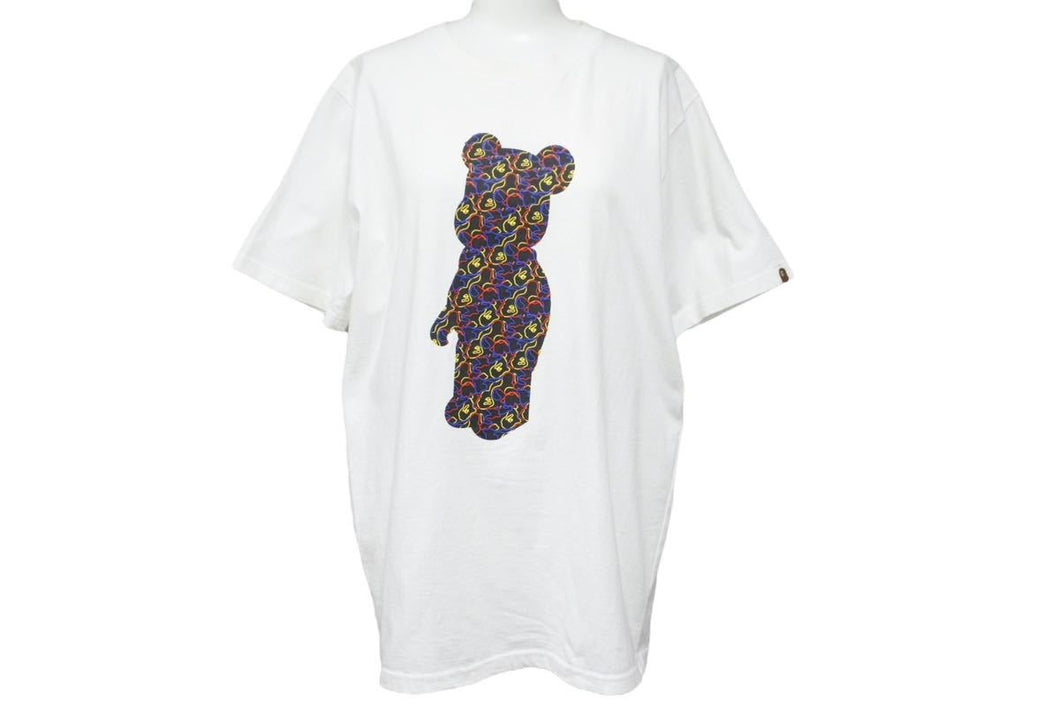 BAPE × Medicom Bearbrick ベイプ ベアブリック Tシャツ 半袖 カットソー プリント 人形 ホワイト マルチ sizeL メンズ 良好 36263