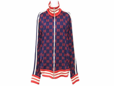 GUCCI グッチ 18AW GGジップアップ テクニカルジャージ トップス 長袖 ブルゾン ネイビー レッド サイズXL レディース 美品 36265