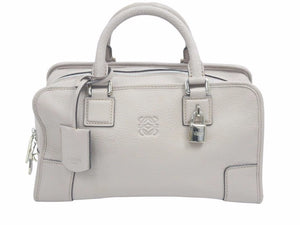 ロエベ LOEWE アマソナ28 レザー ベージュ カデナクロシェット ハンドバッグ 美品 中古 36447