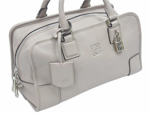 ロエベ LOEWE アマソナ28 レザー ベージュ カデナクロシェット ハンドバッグ 美品 中古 36447