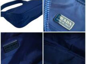 PRADA プラダ ホーボー ヴィンテージ ハンドバッグ ミニ ナイロン 三角ロゴ ブルー シルバー レディース 美品 中古 36698 正規品