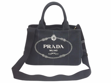 PRADA プラダ カナパ 2WAY ハンドバッグ 1BG439 キャンバス ブラック ゴールド金具 ストラップ付き 良好 N36911