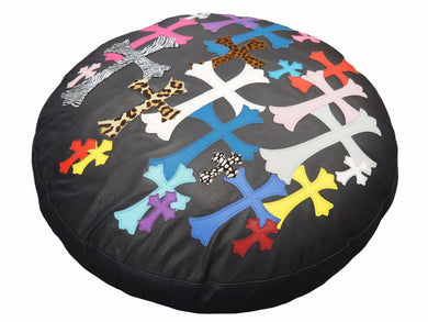 CHROME HEARTS クロムハーツ マルチクロスパッチクッション インテリア レザー 牛革 良好 36945