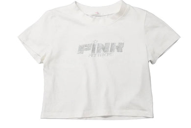 atmos アトモス ロゴラインストーン半袖Ｔシャツ オーロラストーン ホワイト 美品 中古 37354 