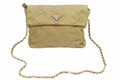 PRADA プラダ ショルダーバック バック バック ゴールド チェーン 三角プレート ナイロン キルティング ユニセックス 美品 37407