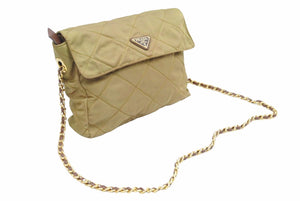 PRADA プラダ ショルダーバック バック バック ゴールド チェーン 三角プレート ナイロン キルティング ユニセックス 美品 37407