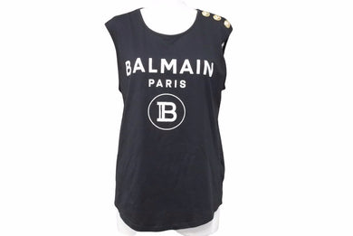 BALMAIN バルマン タンクトップ ノースリーブ レディース ブラック ゴールド ロゴ ボタン XS 美品 36164