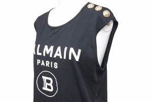 BALMAIN バルマン タンクトップ ノースリーブ レディース ブラック ゴールド ロゴ ボタン XS 美品 36164