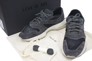 フィアオブゴッド メッシュ×レザー スニーカー 43 メンズ グレー Vintage Runner Off Black 美品 中古 37720