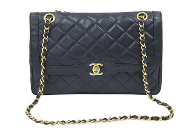 CHANEL シャネル パリ限定 26cm マトラッセ Wチェーン ショルダーバッグ ブラック 良品 中古 1番台 37885