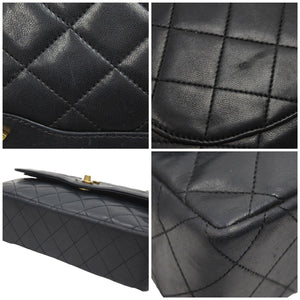 CHANEL シャネル パリ限定 26cm マトラッセ Wチェーン ショルダーバッグ ブラック 良品 中古 1番台 37885