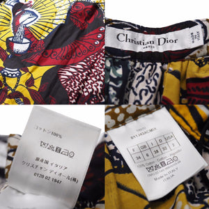 CHRISTIAN DIOR クリスチャンディオール ロング ギャザー スカート アフリカ生地 マルチカラー レディース 美品 37913