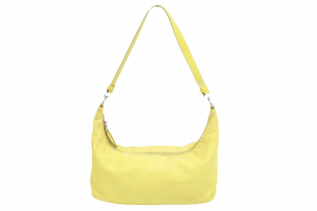 PRADA プラダ ヴィンテージ ハンドバッグ ワンショルダー ナイロン レザー イエロー シルバー金具 中古 N38058